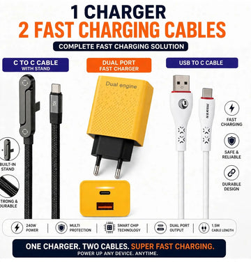 Dual Engine Fast Charger + 2 Fast Charging Cables