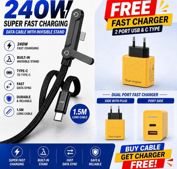 240W Fast Charging Cable with Invisible Stand + Free Fast Charger ( Dual engine )
